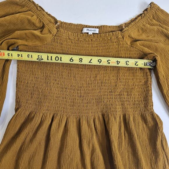 Madewell Lucie Smocked Peplum Top Mustard Brown size 2 - Picture 3 of 6